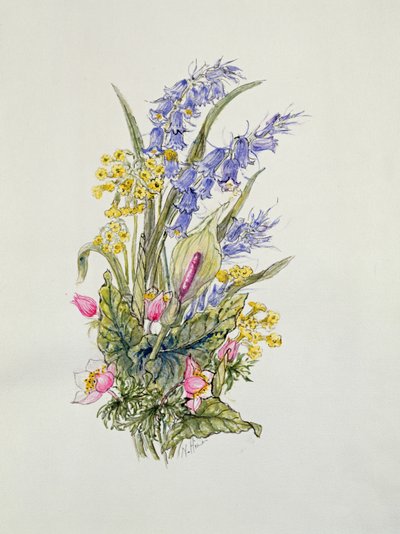Bluebell Posy with Cowslips, Dogroses and Lily by Nell Hill